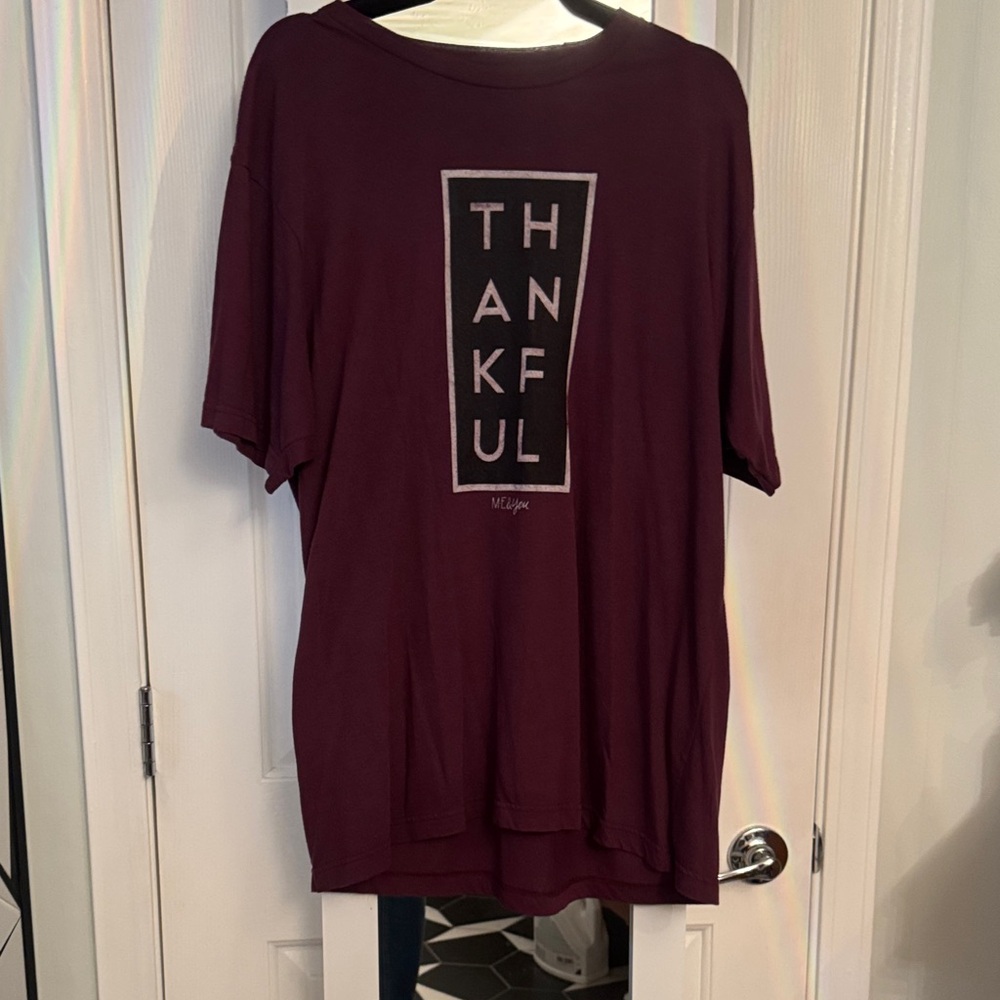 Maroon Graphic T-Shirt with Thankful You and Me Print Thanksgiving Holiday